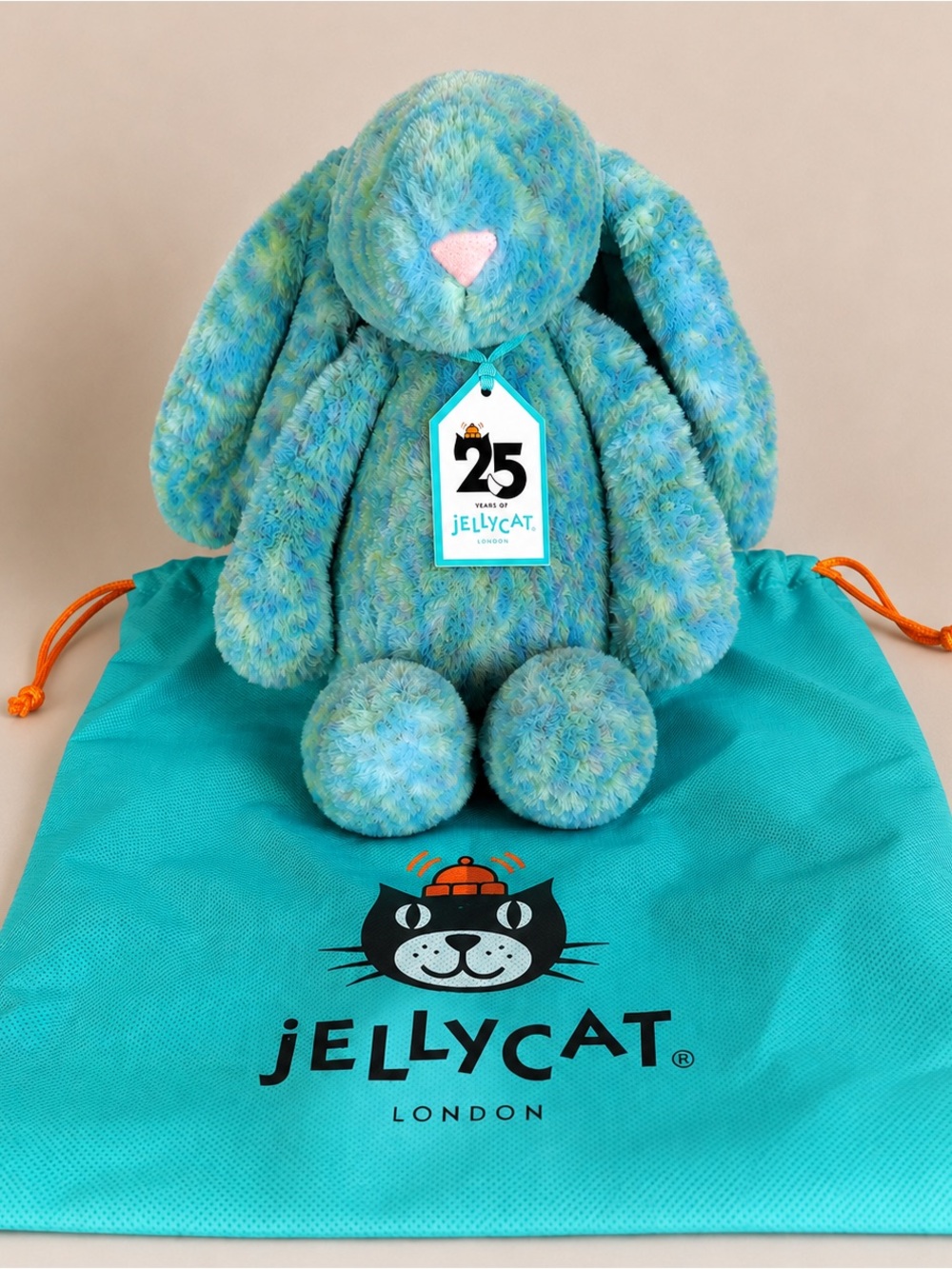 Jellycat Bashful Luxe Bunny Azure 25th Anniversary Plush w/ Gift Bag & Tag NWT